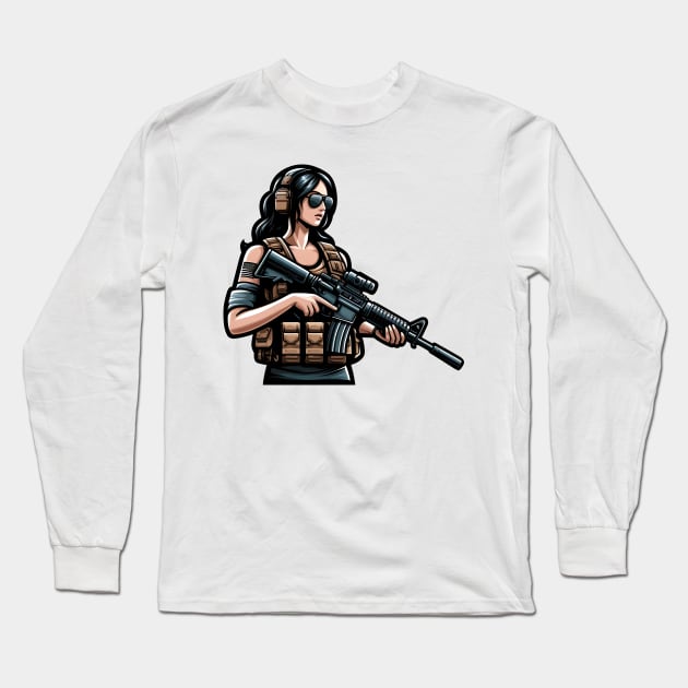 Tactical Girl Long Sleeve T-Shirt by Rawlifegraphic